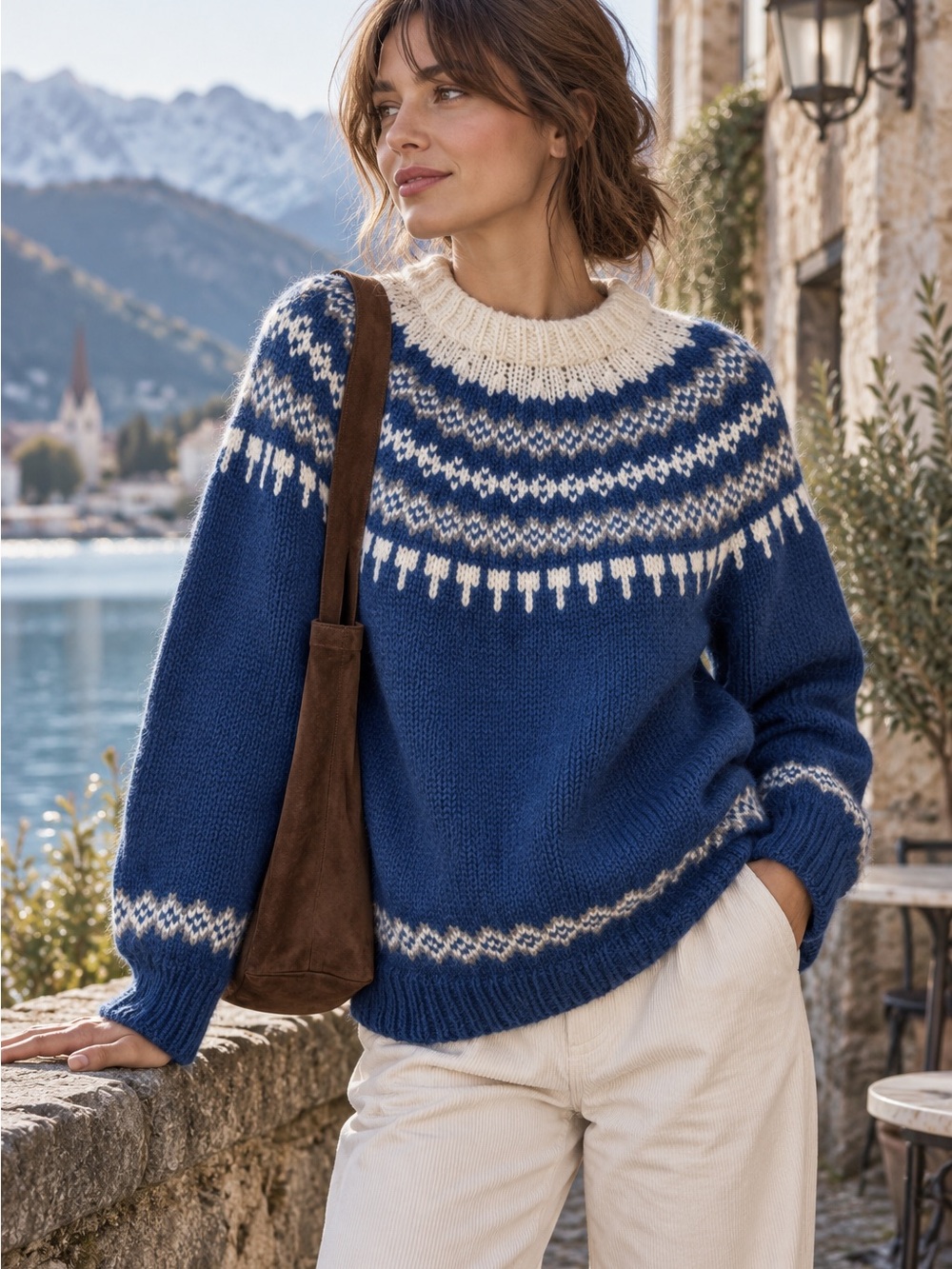 Vintage Handmade Icelandic Fair Isle Sweater Blue Wool Nordic Ski Fisherman Core